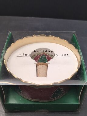 Pier 1 Imports, Holiday Wine  Accessories Set Includes Wine Stopper/Coaster.